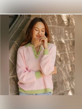 NEW Smash + Tess Cameron Sweater Top Pink and Green Women's Size Medium Large